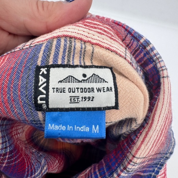 Kavu Top Women Medium Pink Tan Button Up Sleeveless Plaid Western Outdoor Farm - Picture 6 of 10